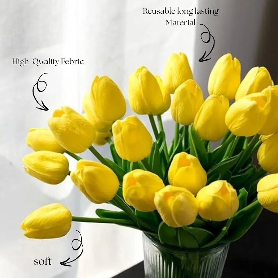 VERVENIX 5 Pcs Artificial Tulip Lily Flowers for Vase – Home Décor, Living Room, Bedroom, Party & Wedding Decoration Items Daisy Yellow, Fabric, Vase Not Included)